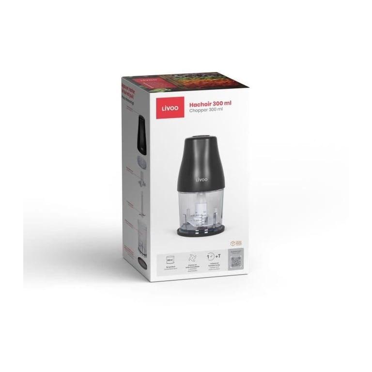 Hachoir LIVOO 300 ml 1 vitesse et fonction turbo 2 lames en inox - vue 6