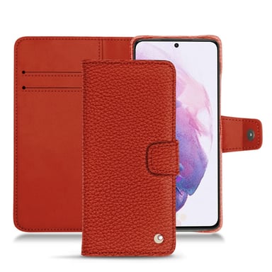 Housse cuir Samsung Galaxy S21 -  - Orange - Cuir grainé