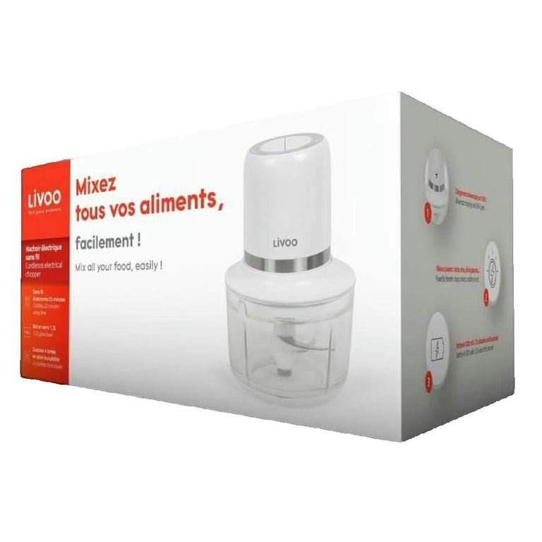 Hachoir électrique sans fil LIVOO 2 vitesses 1 2 4 lames en acier - vue 4
