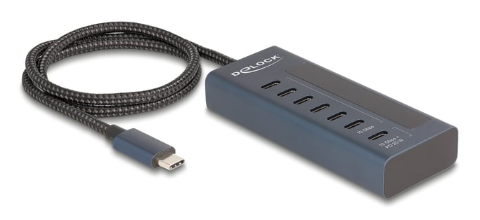 Delock USB 10 Gbps Hub con 7 porte USB Type-C 6 x Porta dati + 1 x Dati e Pd 20 watt con visualizzazione delle prestazioni