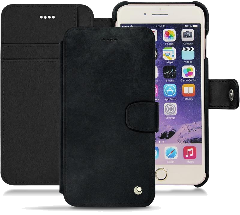 Housse cuir Apple iPhone 7 Plus - Rabat horizontal portefeuille - Dark vintage ( Pantone #050505 ) -