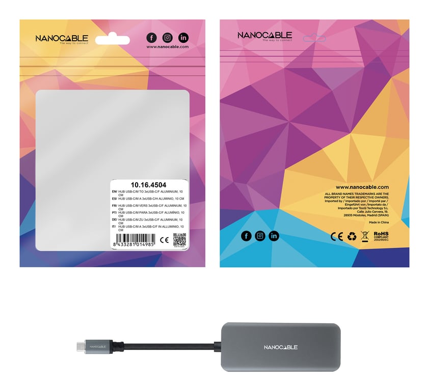Nanocable 10.16.4504 hub & concentrateur USB 3.2 Gen 1 3.1 Gen 1 Type C 5000 Mbit/ Neuf - vue 2