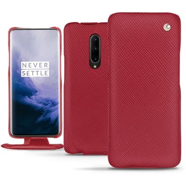 Housse cuir OnePlus 7 Pro - Rabat vertical - Rouge - Cuir saffiano