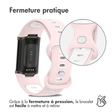 imoshion Bracelet Sport? en silicone pour Fitbit Charge 5 / 6 - Pink & White