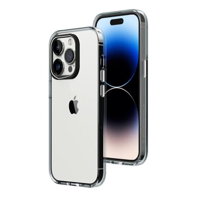 RHINOSHIELD Clear Compatible avec [iPhone 14 Pro]   Résiste au jaunissement, Haute Transparence, Coque de Protection Personnalisable Clear - Contour objectifs Photo Noir