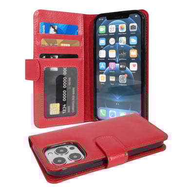 Coque pour Apple iPhone 13 PRO en ROUGE CERISE Housse de protection Étui avec fermeture magnétique et 3 emplacements pour cartes