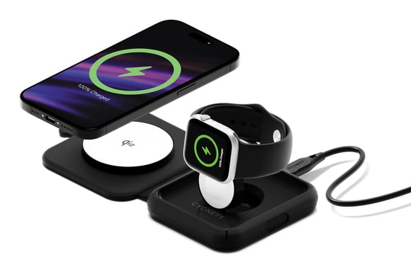 Cygnett MagTravel Qi2.0 2-in-1 Smartphone, Smartwatch Noir USB Recharge sans fil Charge rapide Intérieure