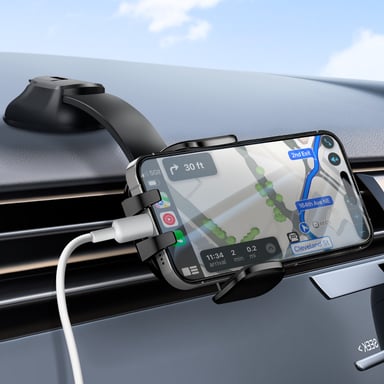 Support Voiture pour Smartphone Pinces Ajustables Fixation Ventouse Noir