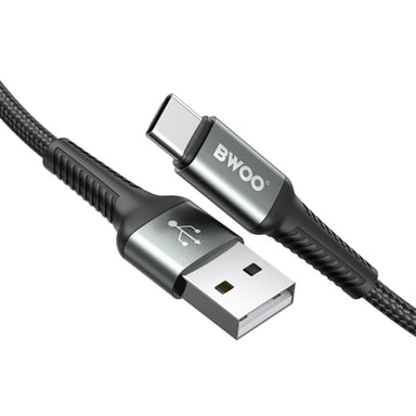 Câble USB 3.0 vers USB-C BWOO 1m noir - Charge rapide 60W - Nylon tressé et aluminium