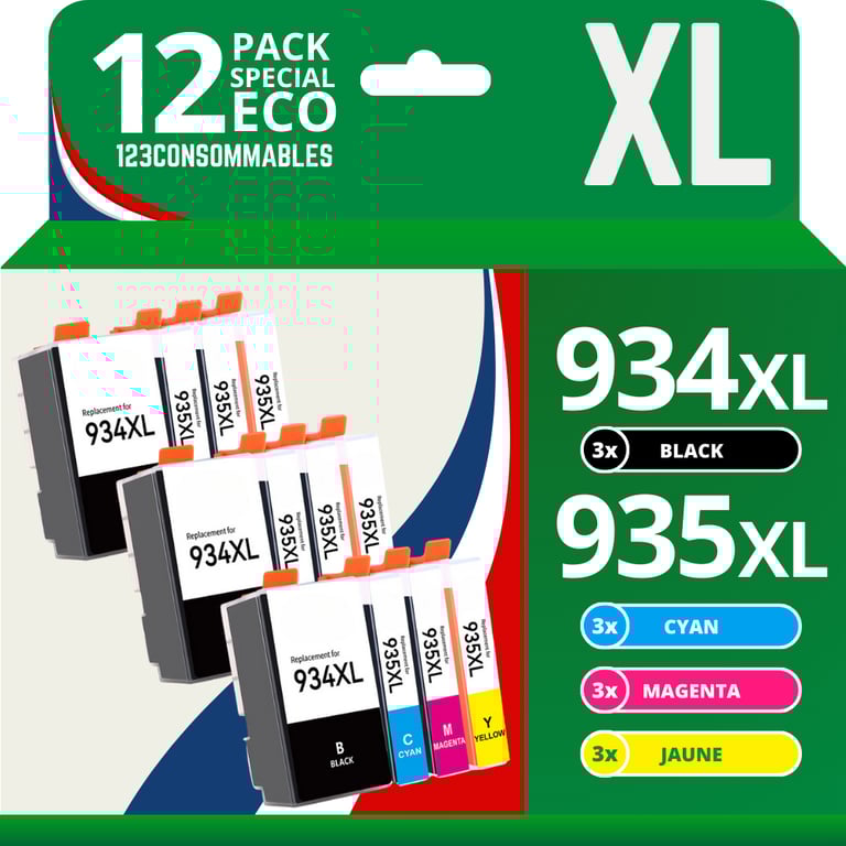 123CONSOMMABLES 934XL 935XL Cartouches d'encre Compatible pour HP 934 935 pour HP Officejet Pro 6230 6830 Officejet 6820 pack de 4 Neuf - vue 2