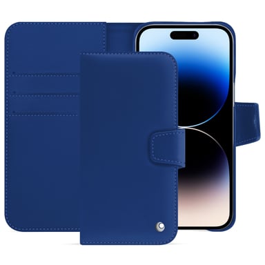 Housse cuir Apple iPhone 15 Pro Max - Rabat portefeuille - Bleu - Cuir lisse
