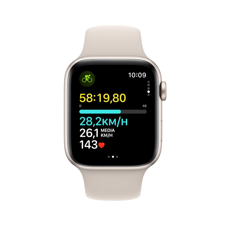 Watch SE 2 (GPS + 4G), boitier en aluminium Lumière stellaire de 44 mm avec boucle en caoutchouc Sport S/M, Lumière stellaire - Neuf