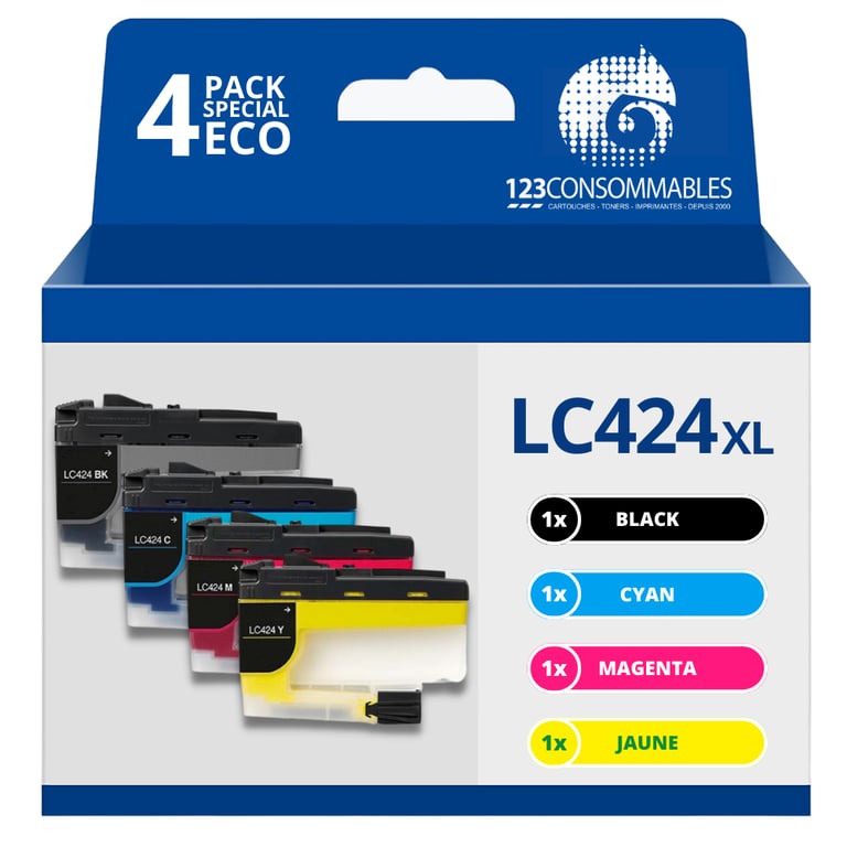 123consommables Pack Compatible Brother Lc424, 4 Cartouches