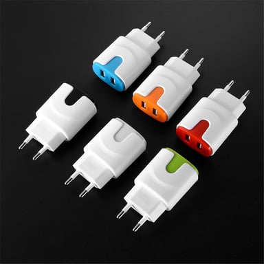 Adaptateur Secteur Couleur USB pour Smartphone Tablette Double Prise Murale 2 Ports Courant AC Chargeur Blanc (5V-2A) Universel