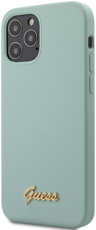 Guess Coque Silicone Turquoise avec Logo Compatible avec IPHONE 12 Pro Max (6.7)