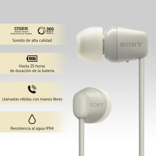 Sony WI-C100 Casque Sans fil Ecouteurs Appels/Musique Bluetooth Beige - Neuf