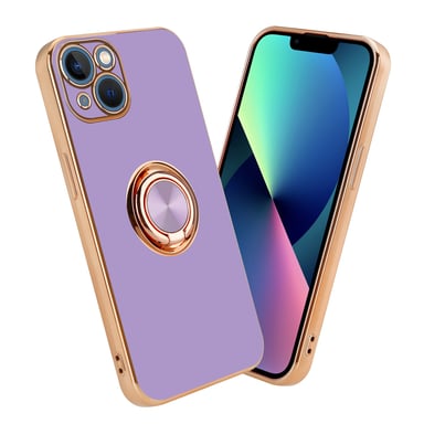 Coque pour Apple iPhone 13 MINI en Glossy Lilas Clair - Or avec anneau Housse de protection Étui en silicone TPU flexible, avec protection pour appareil photo et support voiture magnétique