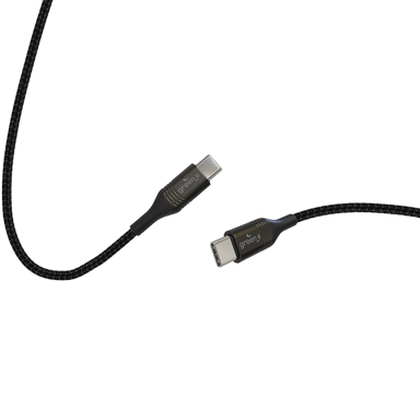 GREEN-E  GR7211 -  Câble tressé USB-C vers USB-C 100W + sangle de rangement - Noir - 2,50 m