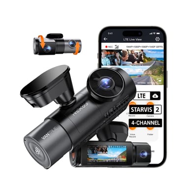 Vantrue N5S Dashcam 4-Canaux 360° WiFi, STARVIS 2, Vision Nocturne IR, 2.7K+1080P*2+1440P Caméras Avant/Arrière/Intérieure, Contrôle Vocal, GPS, Mode Stationnement 24H