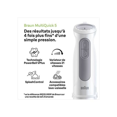 Mixeur plongeant Braun MultiQuick 5 MQ50236M 1000 W 21 vitesses Turbo Blanc