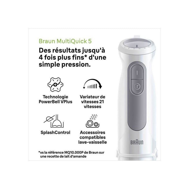 Mixeur plongeant BRAUN MultiQuick 5 MQ50. 21 Vitesses + Turbo Système EasyClick Plus Hachoir 500ml - vue 4