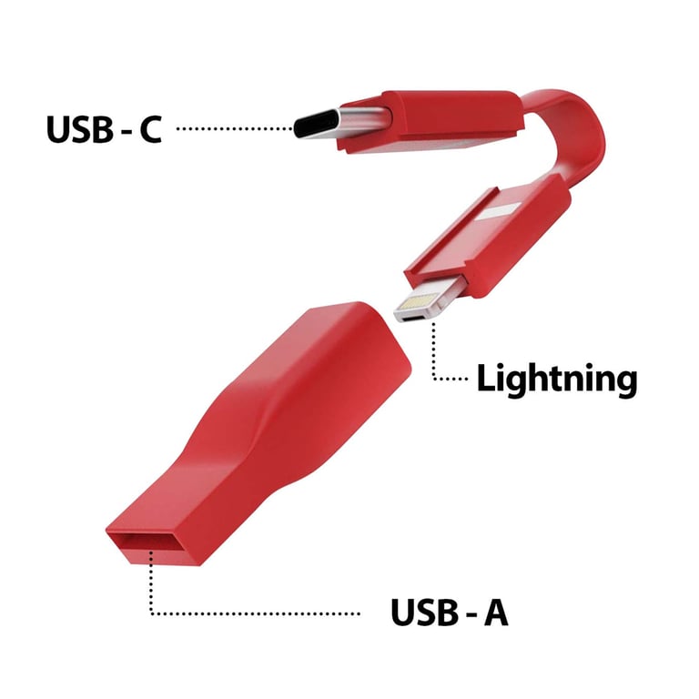 Câble High Five USB A+C / microUSB & USB C & Lightning 2. 7cm Format Porte clés FastCharge Allroundo® Neuf - vue 4