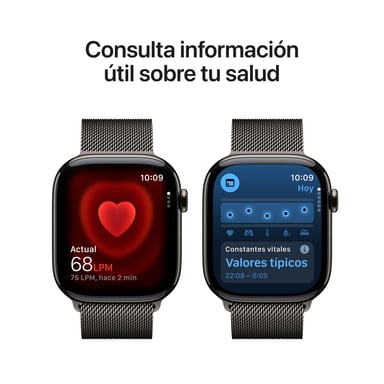 Watch Series 11 (2025) GPS + Cellulaire Boitier de 46mm en Titane Ardoise avec bracelet milanais, Noir - M/L