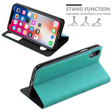 Coque pour Apple iPhone XR en TURQUOISE MENTHE Housse de protection Étui avec fermeture magnétique, fonction de support et 2 fenêtres de visualisation