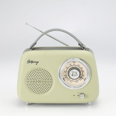 HALTERREGO Altoparlante/Radio retrò, RMS 5W, Bluetooth, Radio FM, Lettore USB, Aux IN, Batteria ricaricabile, Verde oliva