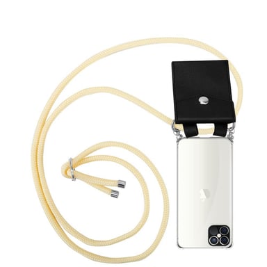Tour de cou chaîne pour Apple iPhone 12 / 12 PRO en CRÈME BEIGE Housse de protection Étui en silicone avec anneaux argentés, cordon de serrage et étui amovible