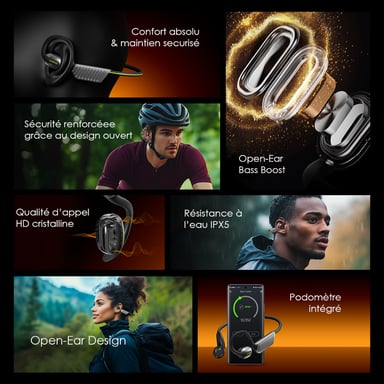oraimo OpenCirclet 2 – Casque Bluetooth open-ear IPX5, autonomie 16h, pédomètre intégré, son Bass-Boost stéréo