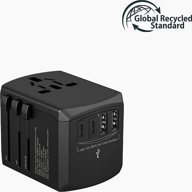 Adaptador cargador de viaje 2 USB A + 2 USB C Tripper 15W Europa/Reino Unido/Estados Unidos/Australia Negro - GRS Xoopar