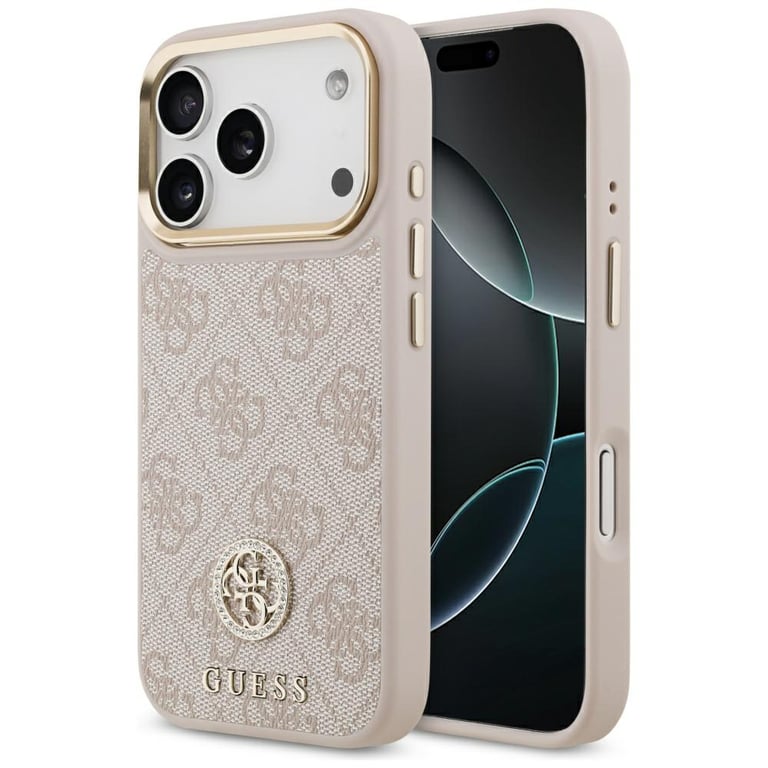 GUESS  Coque arri&egrave;re en cuir avec logo Strass classique et MagSafe Apple iPhone 17 Pro - Rose
