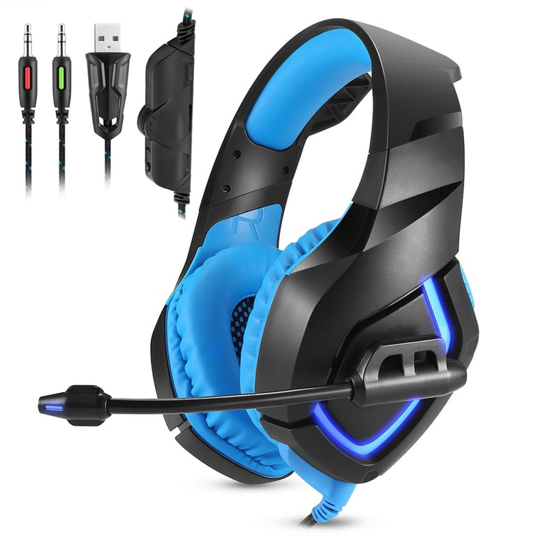 Casque Gaming Stéréo Gamer USB Jack 3.5Mm Haut-Parleur 50Mm LED Microphone  Bleu YONIS - Yonis