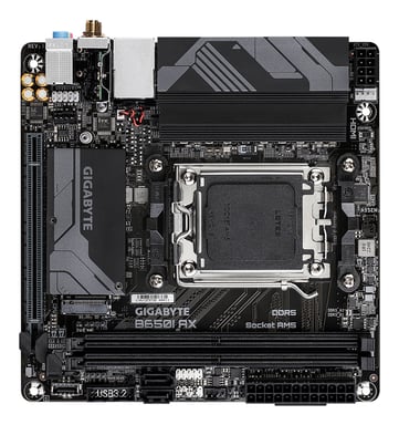 GIGABYTE B650I AX Carte mère - AMD Ryzen série 9000, VRM 5+2+1 phases, jusqu'à 6400 MHz DDR5 (OC), 1xPCIe 4.0 M.2, LAN 2,5 GbE, WIFI 6E, USB 3.2 Gen 2
