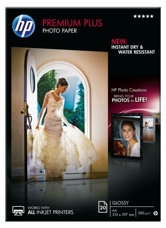 Papel fotográfico brillante HP Premium Plus - 20 hojas/A4/210 x 297 mm