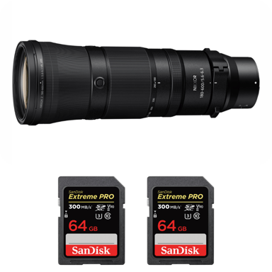 Objetivo Nikon Z 180-600mm F5.6-6.3 VR + 2 SanDisk 64GB Extreme PRO UHS-II + Ebook ''20 consejos para fotos que impactan''