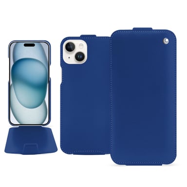 Funda de piel Apple iPhone 15 - Solapa vertical - Azul - Piel lisa