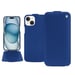 Housse cuir Apple iPhone 15 - Rabat vertical - Bleu - Cuir lisse