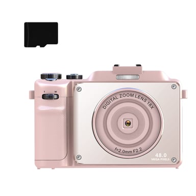 Appareil photo à double objectif numérique 4K 48MP avec zoom 18X et carte 32 Go Pink