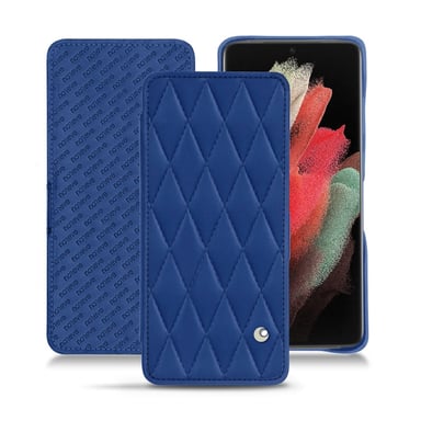 Housse cuir Samsung Galaxy S21 Ultra -  - Bleu - Cuir lisse couture