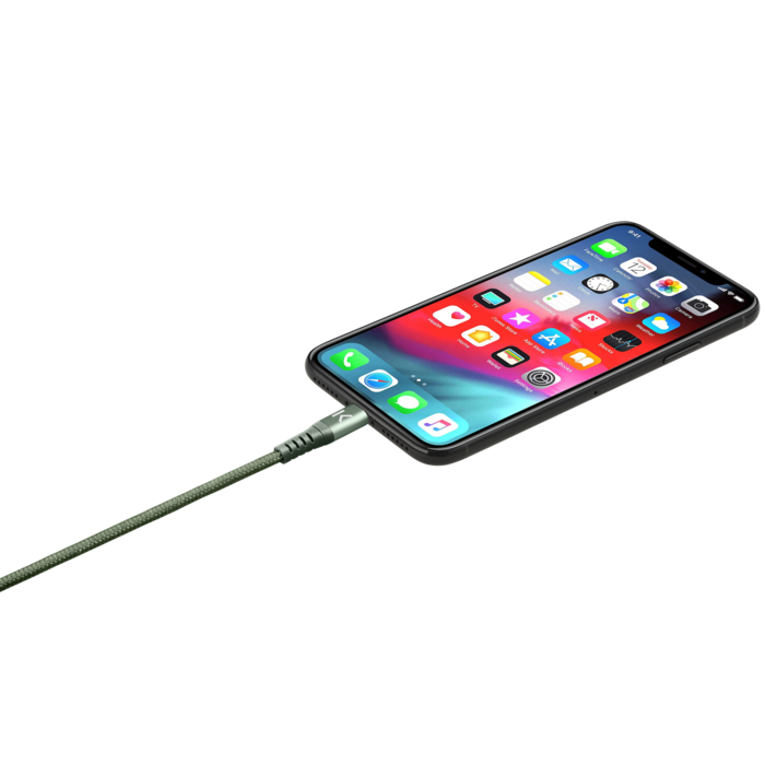 Câble USB-C vers Lightning certifié MFi Apple métallisé tressé Charge/sync (1M), Vert minuit