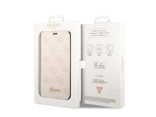 Guess Funda Folio para iPhone 14 Printed 4G Trendy Rosa