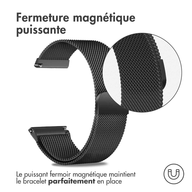 imoshion Bracelet magnétique milanais - Connexion universelle 24 mm - Noir - Neuf