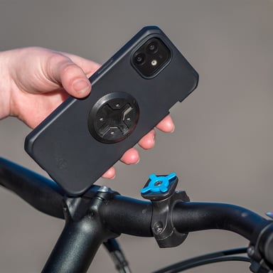 Soporte de bicicleta para smartphone, soporte universal para teléfono fabricado en Francia, rotación de 360°, fijación mecánica segura, negro