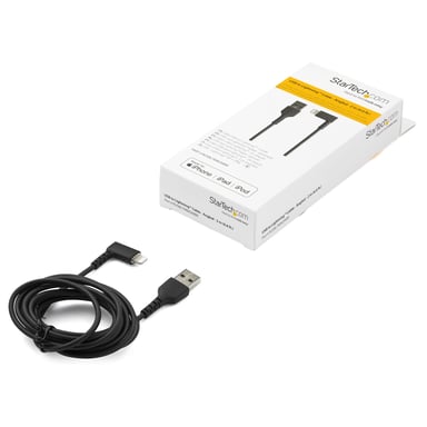 StarTech.com Cable Resistente USB-A a Lightning de 2 m - Negro -Acodado en un Ángulo de 90° a la Derecha - Cable de Carga y Sincronización USB Tipo A