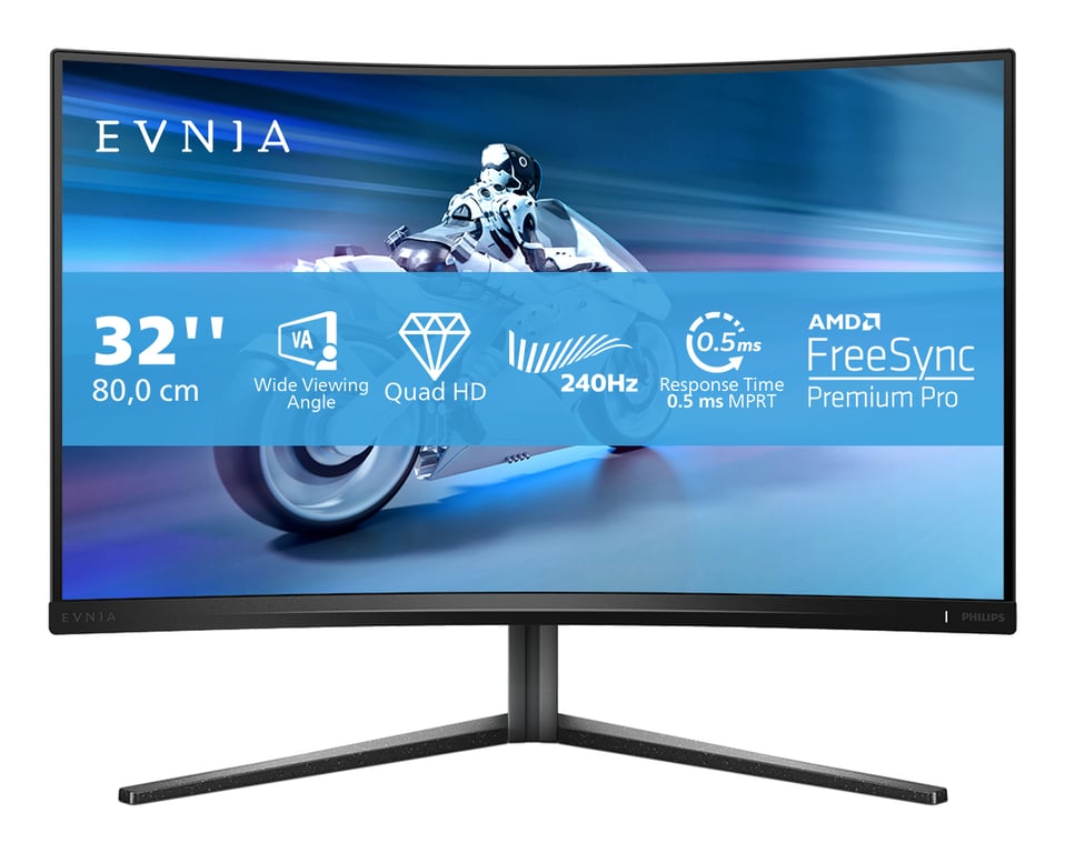 Philips Evnia 32M2C5500W 32 Pouces QHD Curved Gaming Monitor 0 5 ms MPRT 240 Hz FreeSync Prem. Pro. HDR400 2560x1440 HDMI DisplayPort Hub USB - vue 2