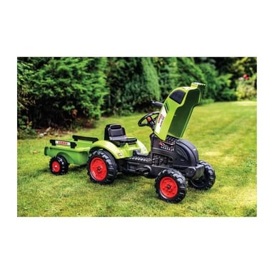 Tractor a pedales FALK Claas Arion con remolque desmontable Verde Negro Rojo