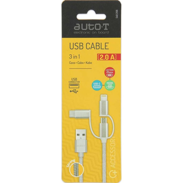 Auto-T Câble 3 en 1 540206 Lightning / Micro-USB / USB-C 100 cm Multicolore - vue 4