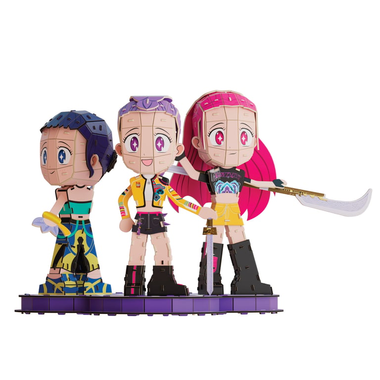 4D Build , KPop Demon Hunters, HUNTR/X chibi, Puzzle 3D, Rumi, Zoey et Mira avec logo HUNTR/X, puzzle à collectionner KPop Demon Hunters, décoration de bureau et objet de collection pour les fans, 212 pièces, à partir de - Neuf
